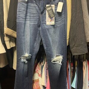 Rewash Women's Dark Blue Distressed Skinny Jeans